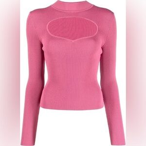 STAUD Pink Fitted Ribbed Blouse